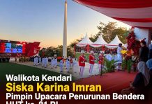 Walikota Kendari Siska Karina Imran Pimpin Upacara Penurunan Bendera HUT ke-81 RI