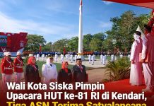 Wali Kota Siska Karina Imran Pimpin Upacara HUT ke-81 RI di Kendari, Tiga ASN Terima Satyalancana